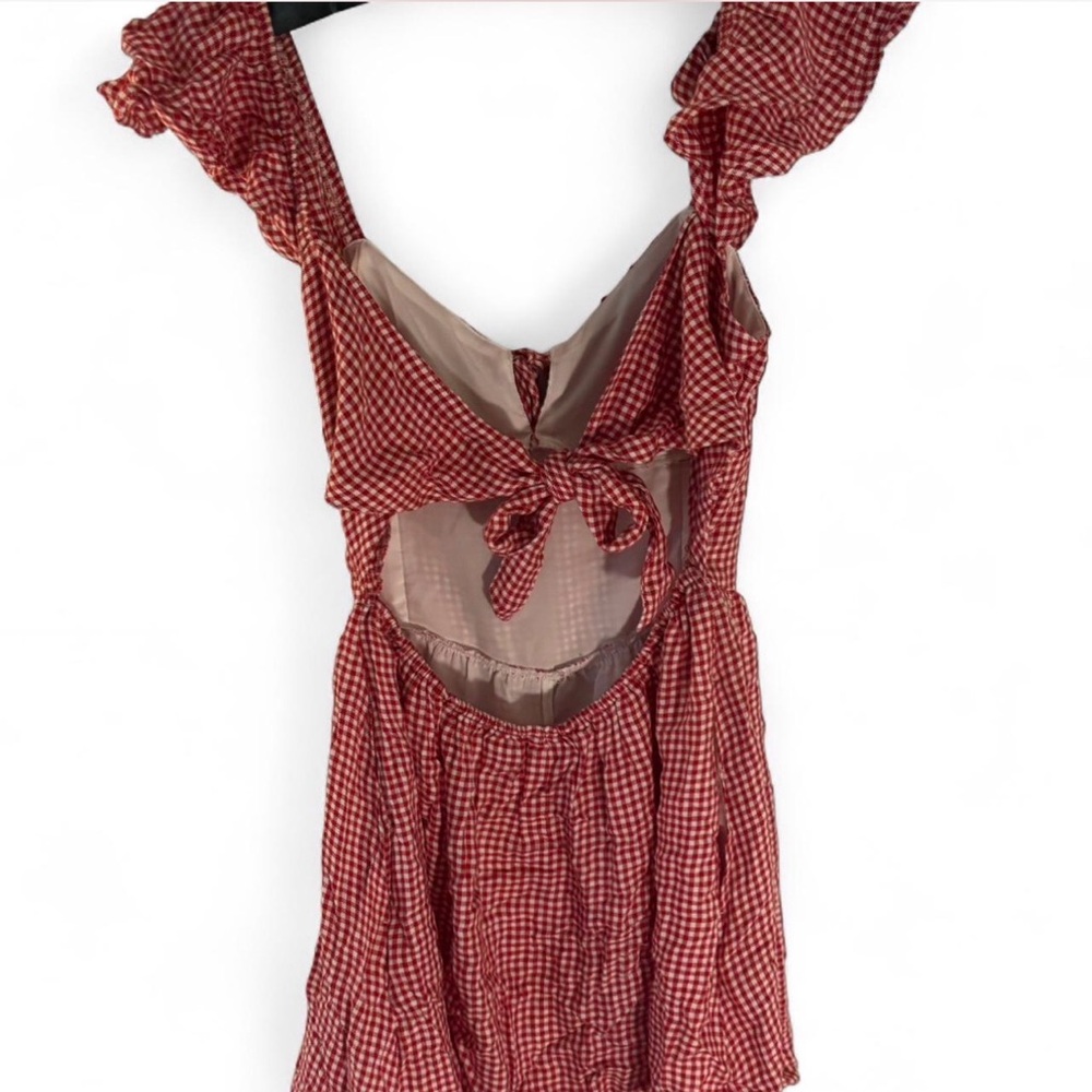 Red Hollister Gingham Ruffle-Sleeve Summer Dress - Picture 2 of 3